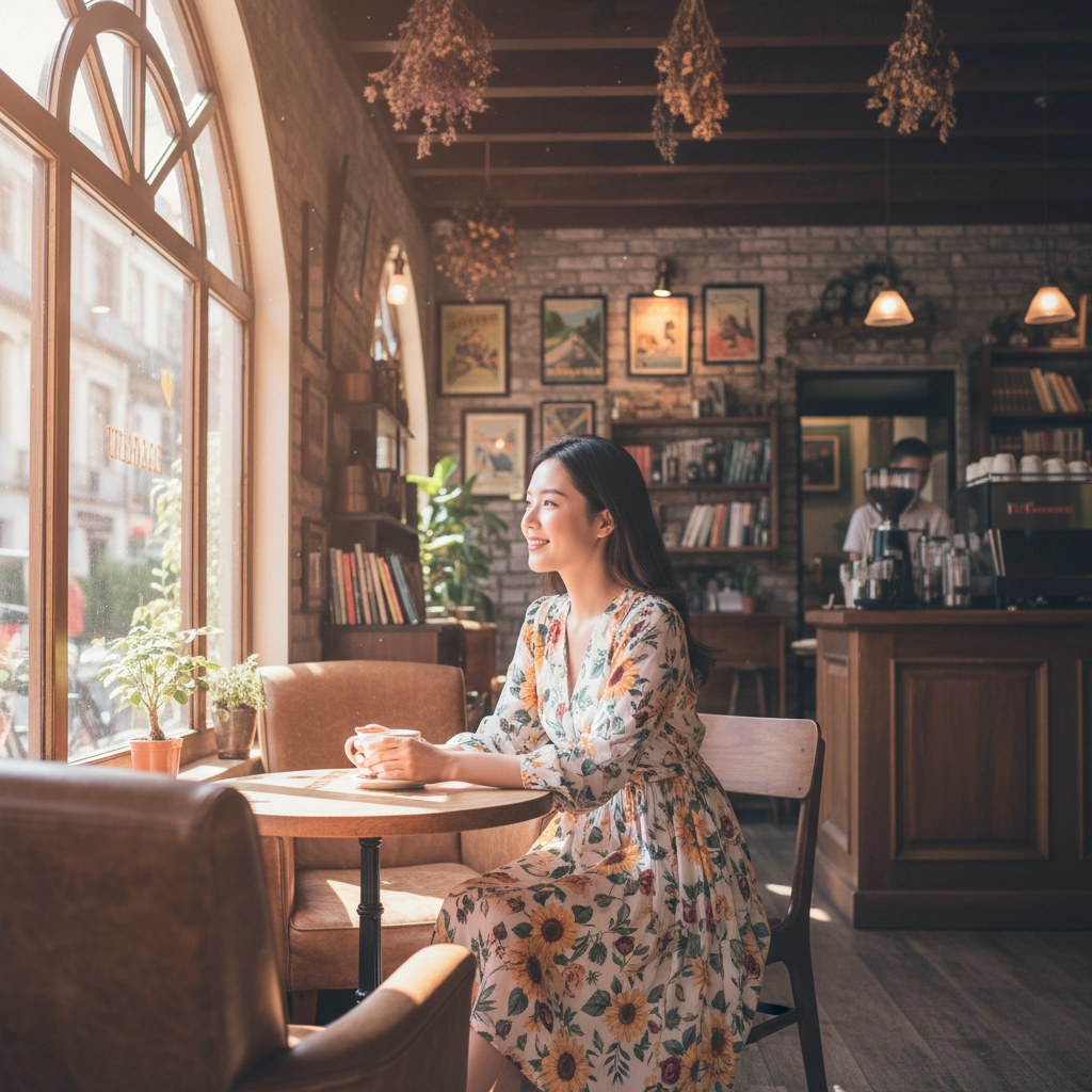 Clothing Lifestyle Shot — Café Setting — Nano Banana AI-generated image, E-commerce Lifestyle shot