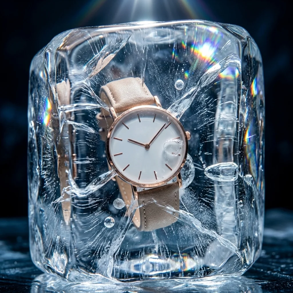 Watch Frozen-in-Ice Luxury Campaign — Nano Banana Pro AI-generated image, Luxury Creative campaign shot